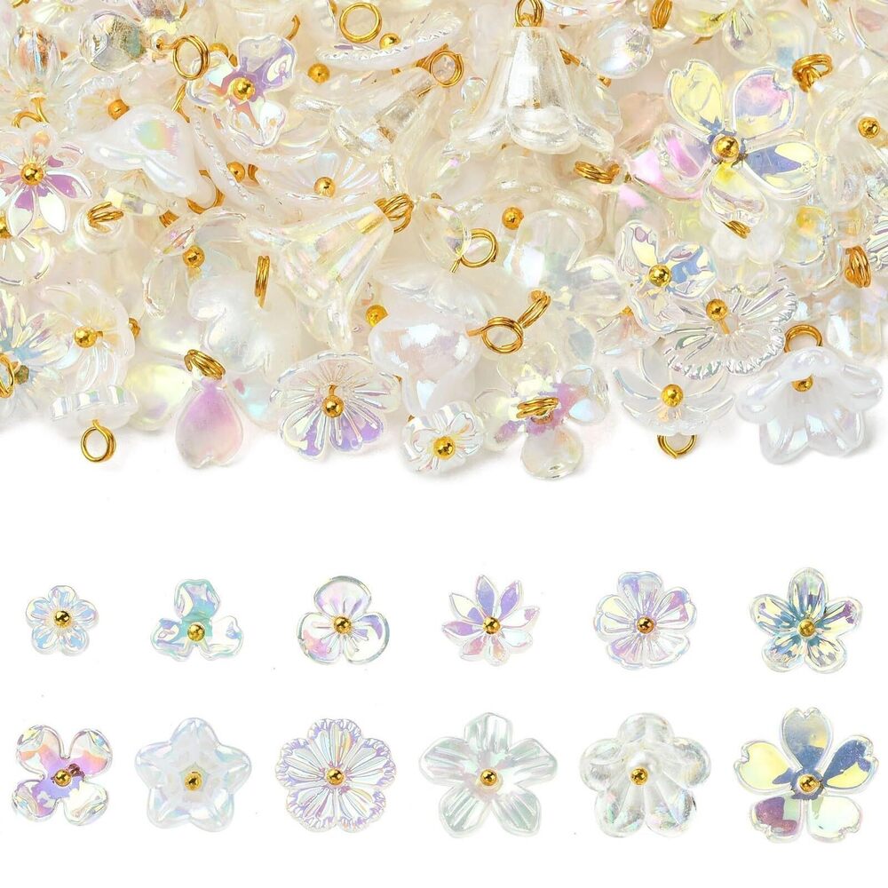 4571 150 pcs 15 Styles Spring Flower Theme Acrylic Charms UV Plated Cherry